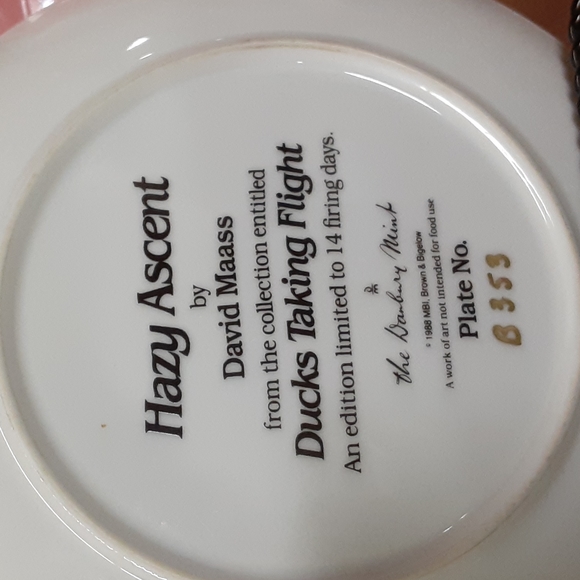 Duck Collector’s Plate from Danbury Mint 1988 Hazy Ascent by David Maass - Picture 3 of 3
